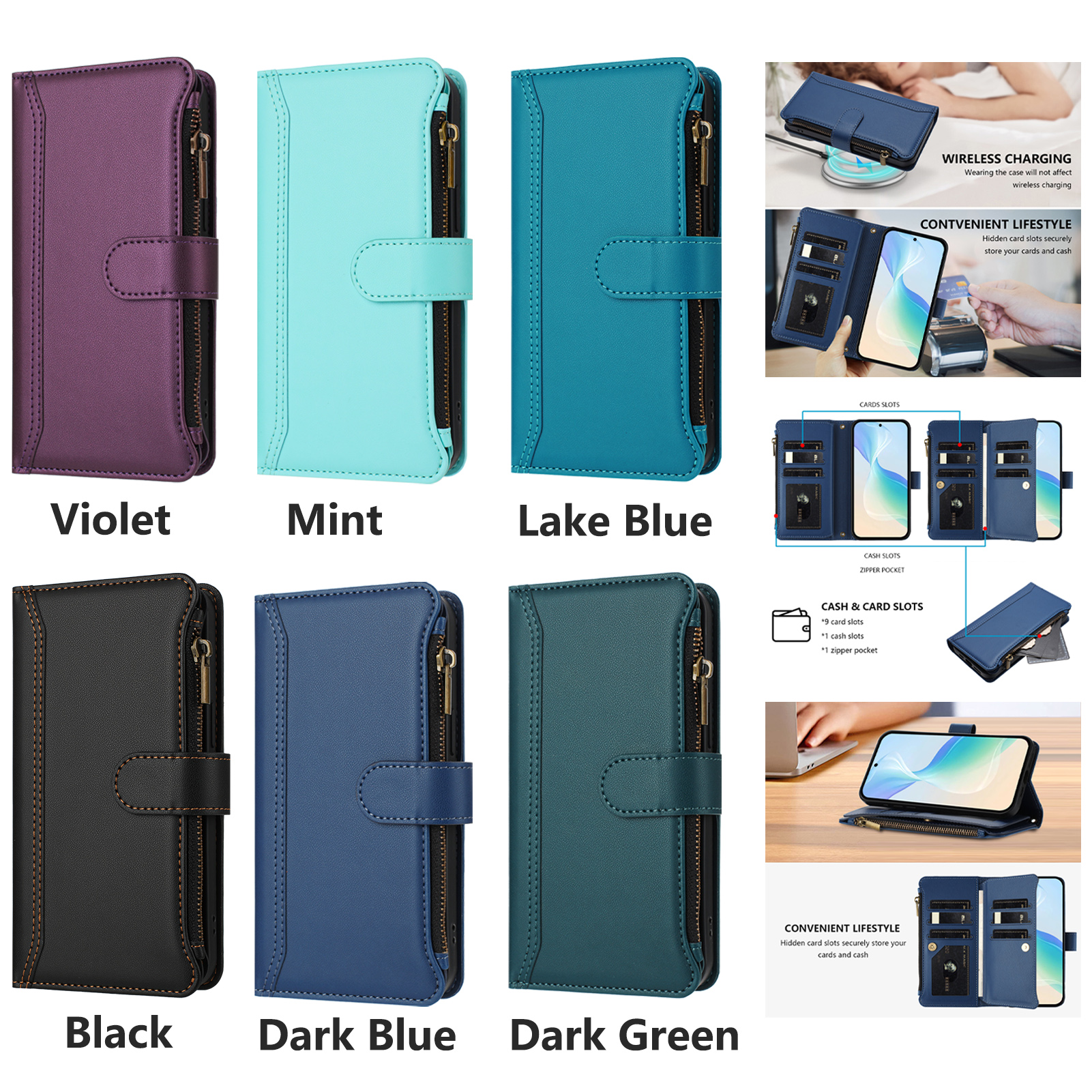 Phone Cases With Wallet - PU Leather Crossbody Flip Wallet Phone