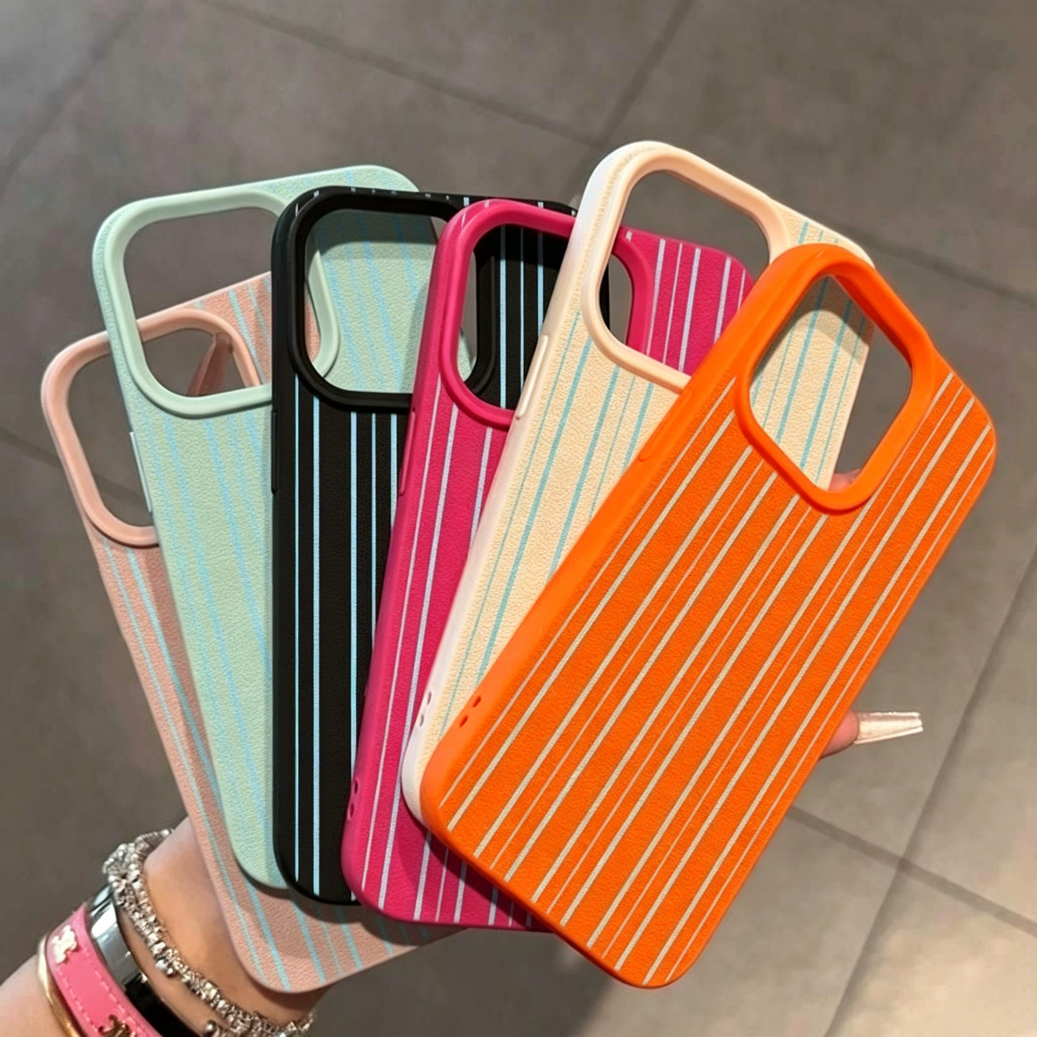 Phone Cases Korea - Colorful Striped Korean INS Couple Y2K