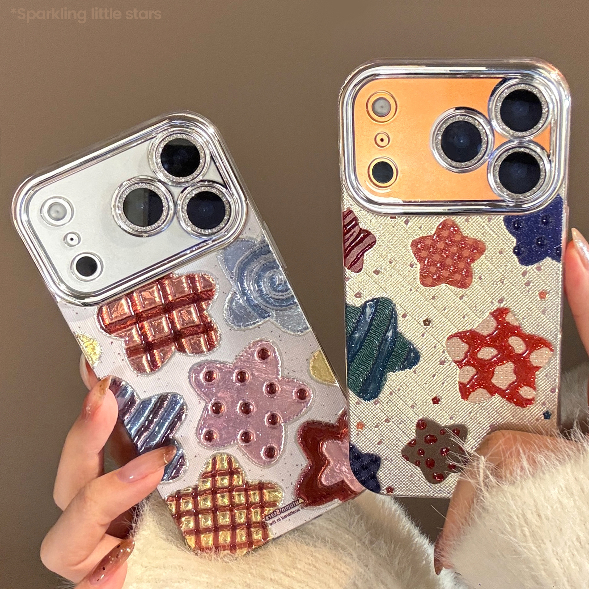 Phone Cases Korea - Korean Colorful Stars Glitter Plating Phone