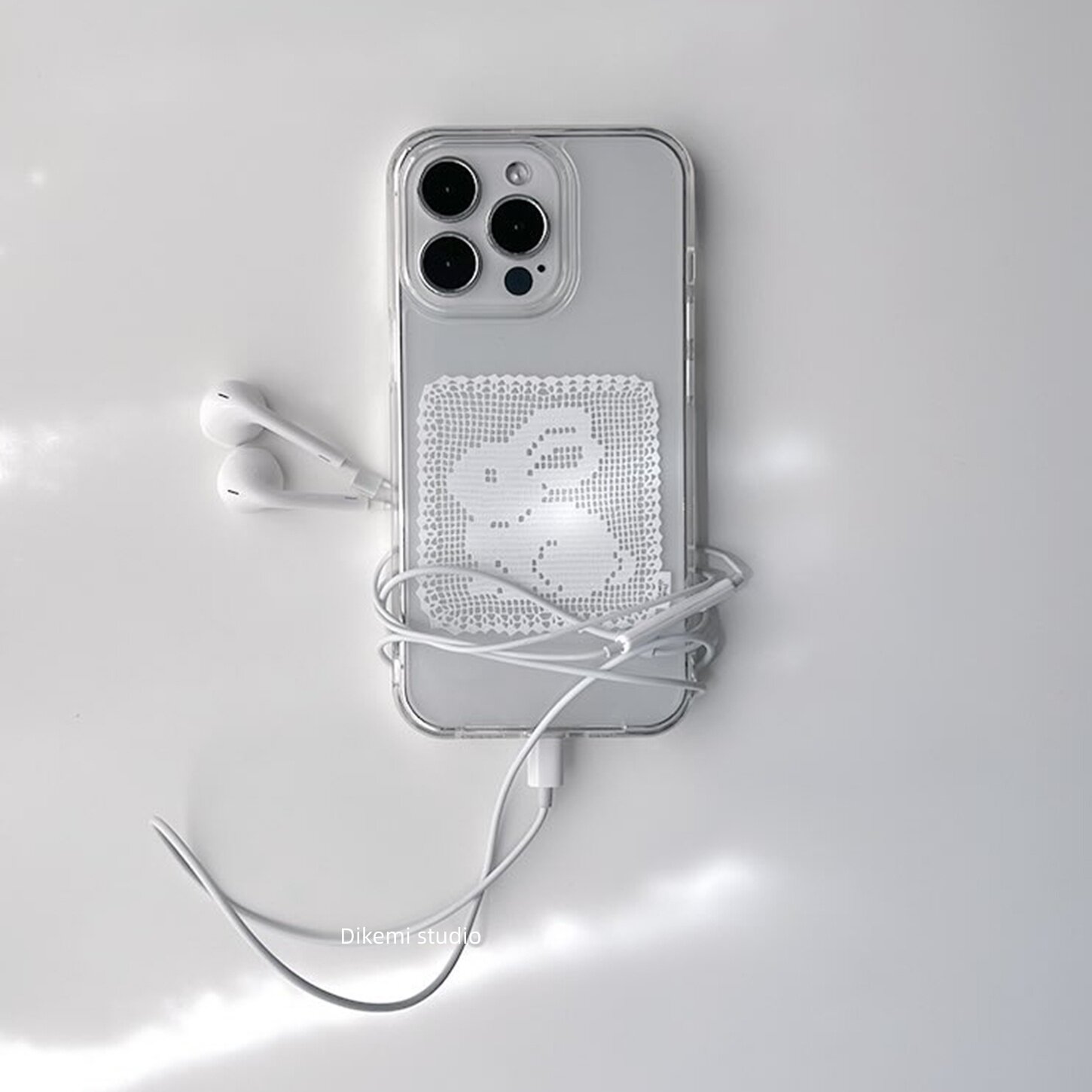 Phone Cases Korea - Korean Ins White Lace Pattern Rabbit