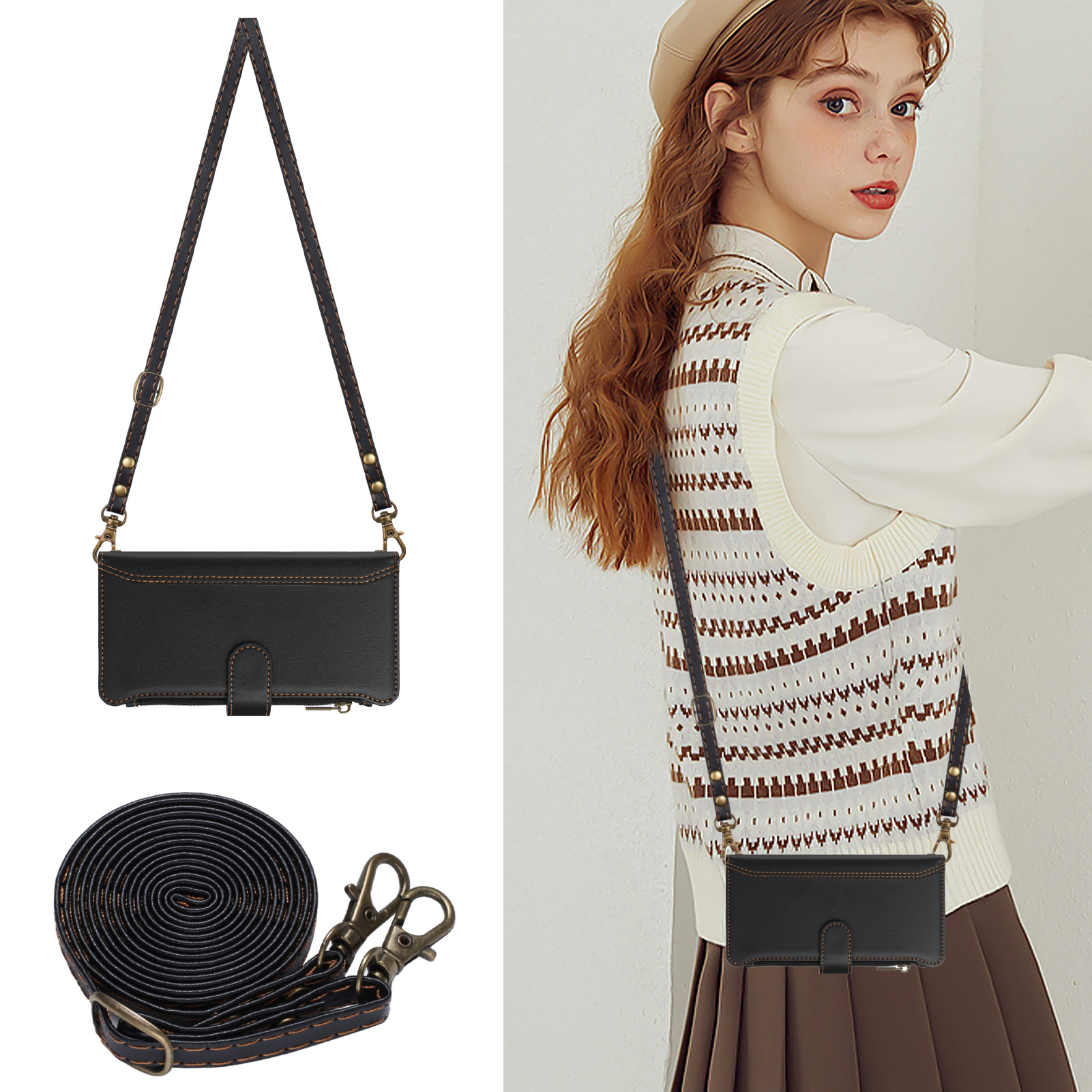 PU Leather Crossbody Flip Wall - Phone Cases With Wallet ulasan dan harga