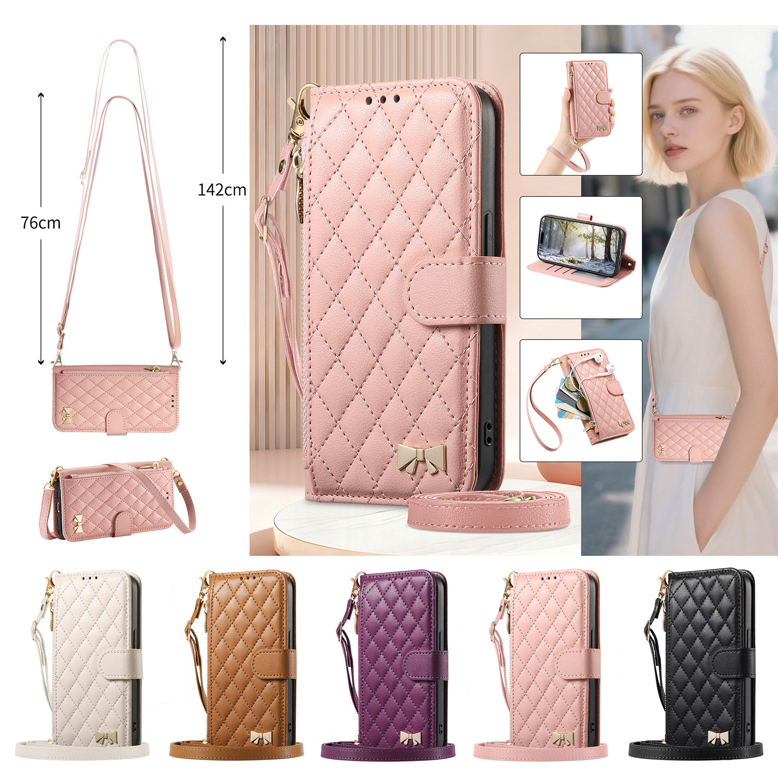 PU Leather Crossbody Flip Wall - Phone Cases With Wallet ulasan dan harga