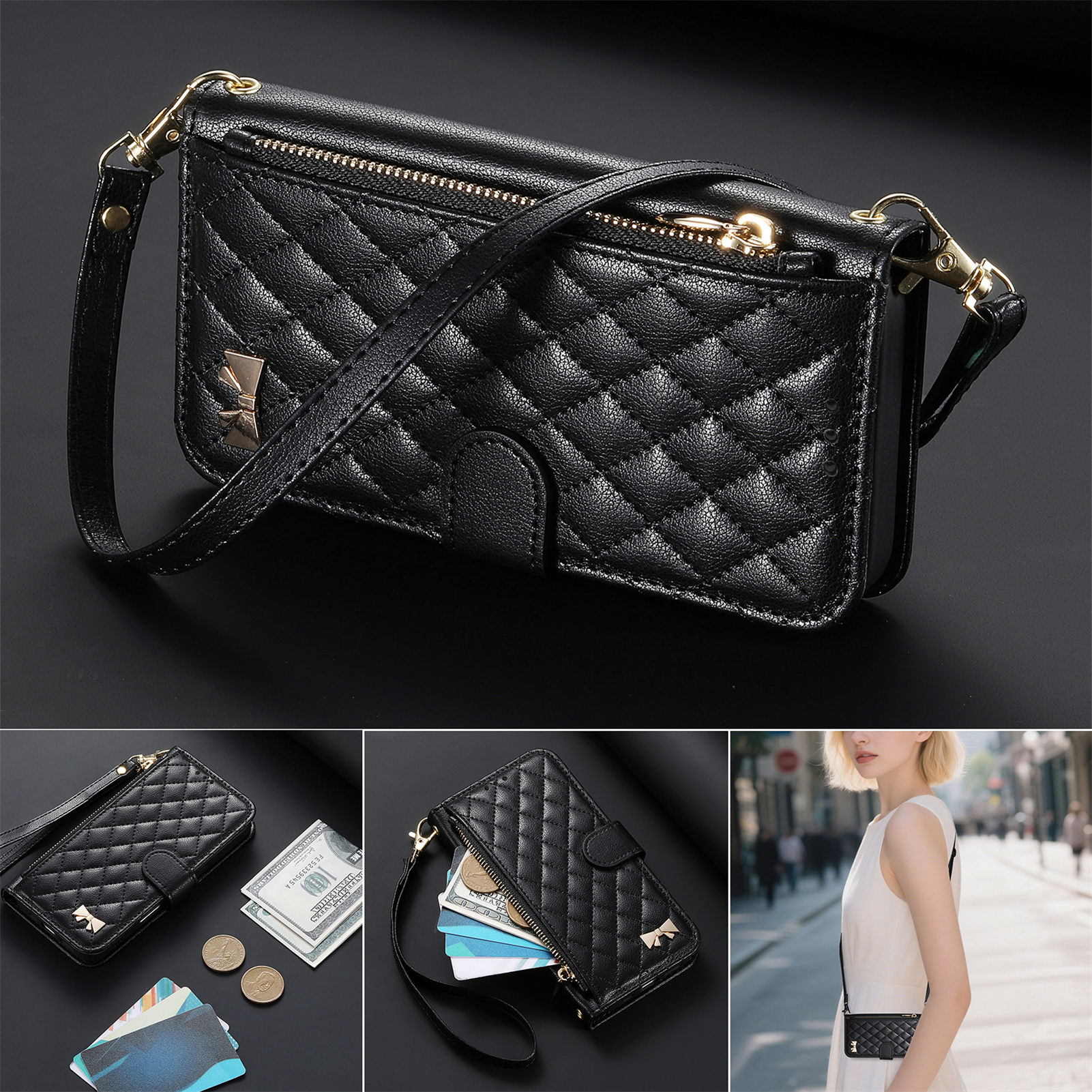 PU Leather Crossbody Flip Wall - Phone Cases With Wallet ulasan dan harga