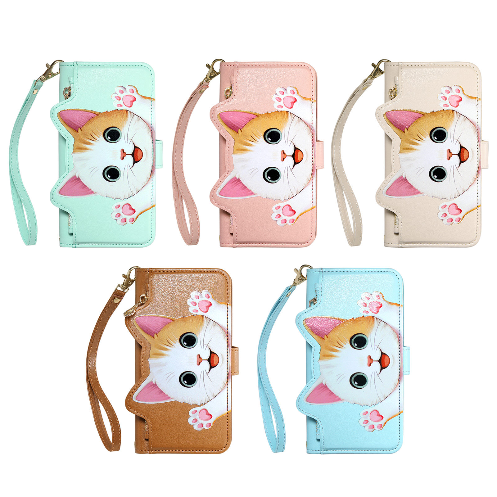 Cute Cat PU Leather Zipper Wri - Phone Cases With Wallet ulasan dan harga