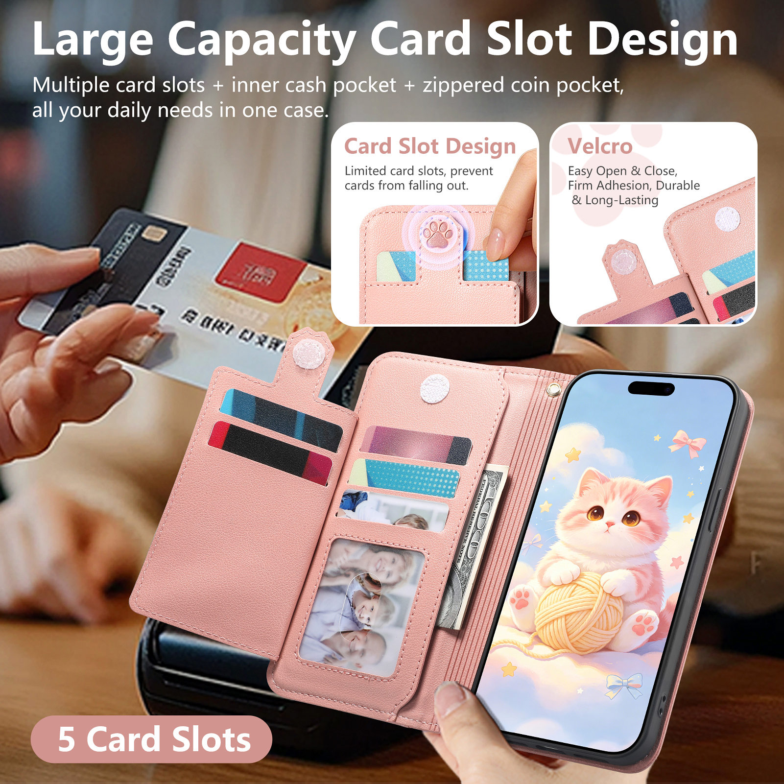 Cute Cat PU Leather Zipper Wri - Phone Cases With Wallet ulasan dan harga